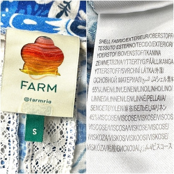 FARM RIO Linen Floral Paisley Puff Sleeve Ruffle Lace V-Neck Tie Belt Jumpsuit S - Picture 14 of 16